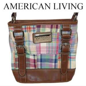 American Living Fully Lined Crossbody Bag. Multi-Color Patchwork With Buckles